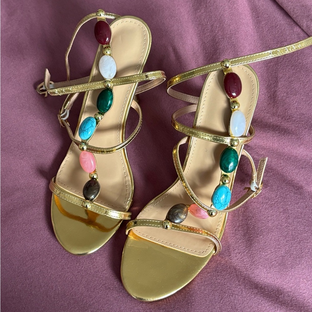 gold jeweled heels